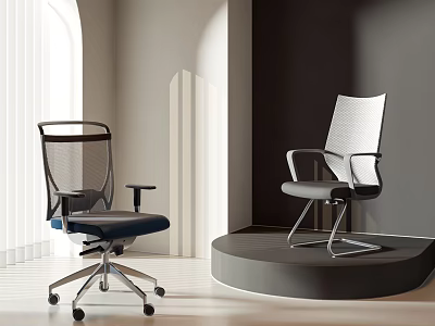 Two Modern Office Chairs With Mesh Backrests Black Gray Seats Armrests And Wheels 3d model