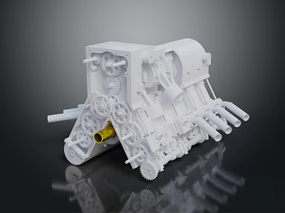 White Mechanical Equipment Model Featuring Gears Pipes And Intricate Structure 3d model