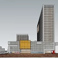 Modern Commercial Street With Tall Buildings And Colorful Urban Structures