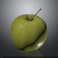 Ripe Juicy Fresh Green Apple With Stem On Dark Background