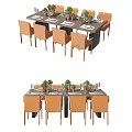 Modern Dining Table Set With Matching Chairs Tableware And Green Plants 3d model
