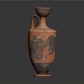 Ancient Carved Vase With Orange Black Body And Decorative Figure Patterns