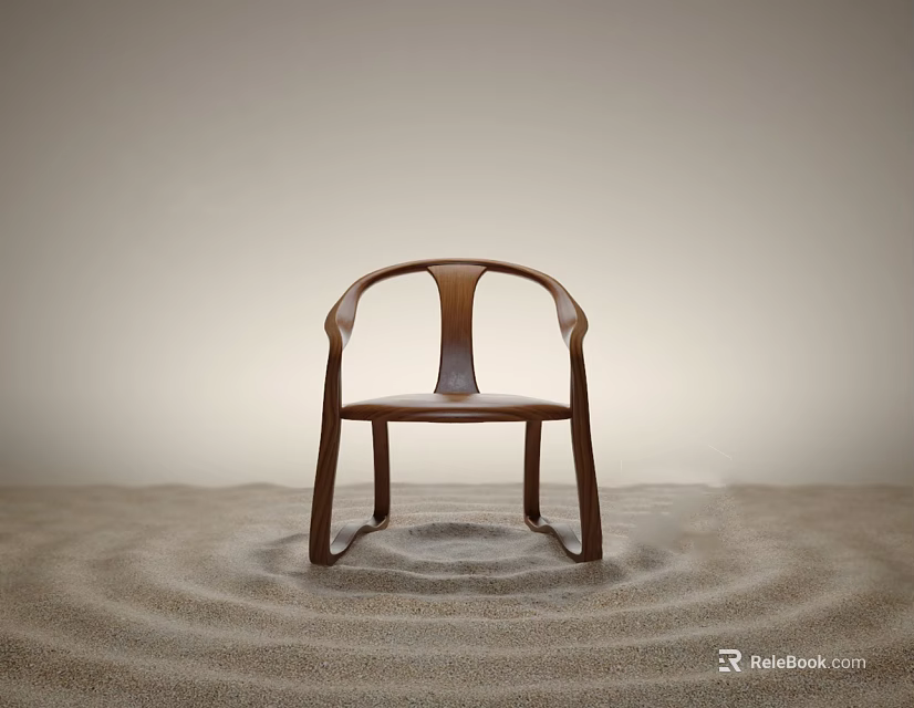 Elegant Brown Wooden Chair On Rippled Sandy Ground With Light Background 3d model 