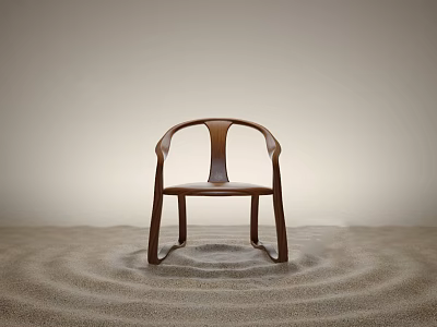 Elegant Brown Wooden Chair On Rippled Sandy Ground With Light Background 3d model
