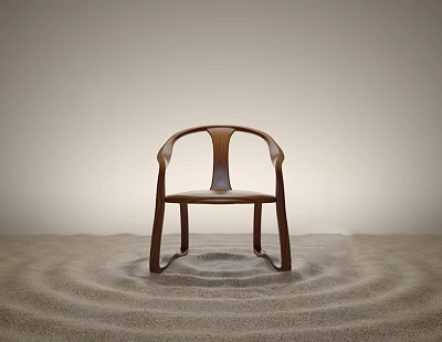 Elegant Brown Wooden Chair On Rippled Sandy Ground With Light Background 3d model