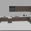 Modern Kitchen Wooden Cabinets With L Shaped Countertop And Fruits Coffee Maker Plants