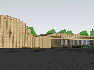 Modern Wooden Main Entrance Gate Design With Unique Architectural Details And Surrounding Trees 3d model