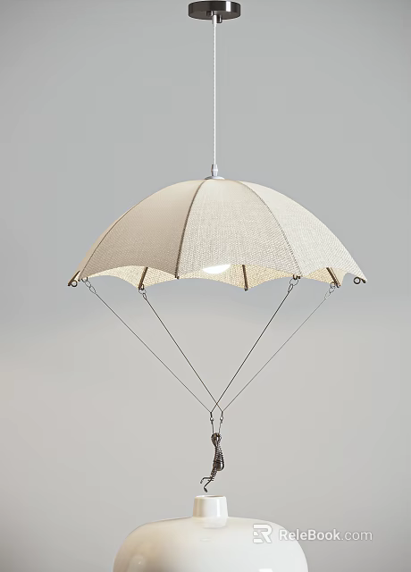 Beige Umbrella Shaped Fabric Pendant Light With Ribbed Structure And Hanging Design 3d model 