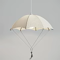 Beige Umbrella Shaped Fabric Pendant Light With Ribbed Structure And Hanging Design
