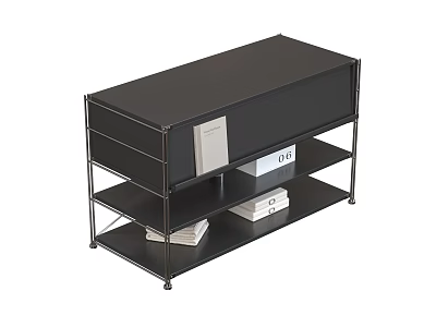 Modern Black Entryway Console Table with Metal Frame and Storage Shelves 3d model