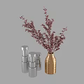 Elegant Golden Vase With Purple Red Flowers And Silver Decorative Bottles