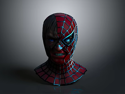 Red And Black Spider Man Mask With Blue Eyes And Web Pattern Design 3d model