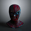 Red And Black Spider Man Mask With Blue Eyes And Web Pattern Design