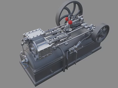 Mechanical Industrial Equipment With Large Wheels Metal Structure And Red Mechanical Components 3d model