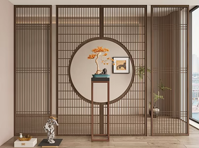 New Chinese Screen Wooden Screen Zen Screen 3d model