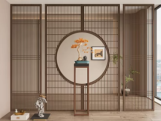 New Chinese Screen Wooden Screen Zen Screen 3d model