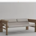 Double Sofa With Wooden Frame And Light Colored Cushions For Living Room