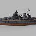 Detailed Vintage Warship Model With Multiple Turrets Gray Brown Hull Wooden Deck Mast And Chimney