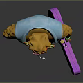 Anthropomorphic Yellow Boss Creature Wearing Blue Vest Red Pants Star Glasses Holding Purple Suitcase
