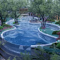 Stunning Garden Landscape Design With Curved Pool Lush Trees And Leisure Areas