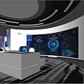 Modern Exhibition Hall With Urban Landscape Screens And Business Introduction Displays