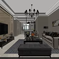 Modern Living and Dining Room Interior With Sofa Pillows Coffee Table TV And Chandelier