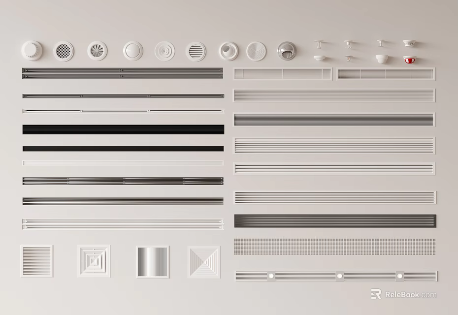 Various Modern Air Conditioner Vents With Different Shapes And Styles 3d model 
