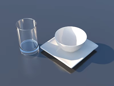 Modern Dinnerware Set with Transparent Glass White Bowl and Square Plate 3d model