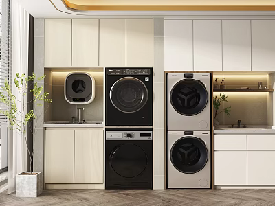 Modern Bathroom Cabinet Rack With Washer Dryer White Storage And Minimalist Design 3d model