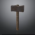 Rusty Axe Equipment Display With Wooden Handle And Metal Head
