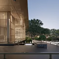 Modern Garden Landscape With Wooden Structure Water Pool And Stone Platform