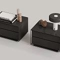Modern Black Nightstands With Drawers And Decorative Book Coiled Objects 3d model