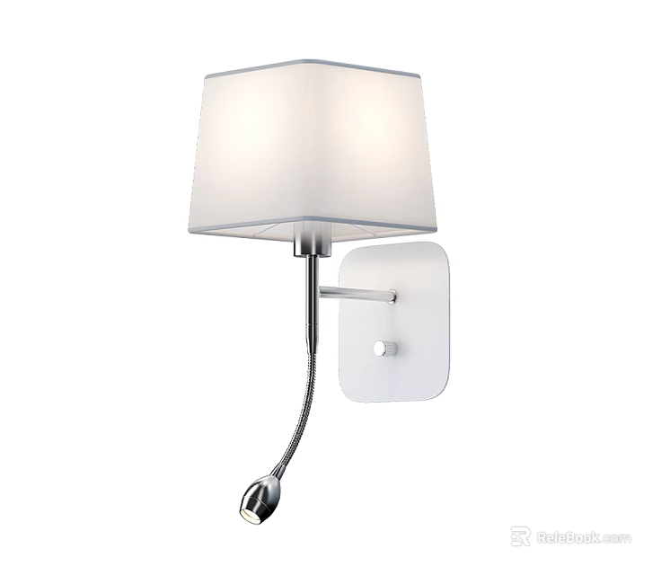 Modern Wall Lamp With White Fabric Shade And Chrome Adjustable Metal Arm 3d model 