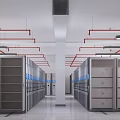 Modern Data Center Interior With Neatly Arranged Server Racks And Ceiling Fixtures 3d model