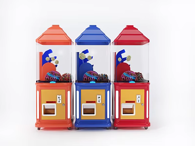 Colorful Arcade Toy Capsule Vending Machines With Transparent Top And Coin Slot 3d model