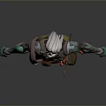 Futuristic Biomechanical Character With Silver Armor Green Red Accents And Long Tunic