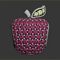 Decorative Jeweled Apple Ornament With Pink Red Gemstones And Green Leaf