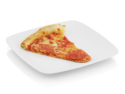 Delicious Cheesy Fresh Pizza Slice Served On White Square Plate 3d model
