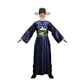 Man Wearing Traditional Blue Robe With Black Hat and Ornate Waist Decoration
