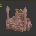 Toy Block Castle Building Constructed With Towers Flag And Surrounding Walls