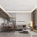 Modern Open Concept Apartment Interior With Living Dining Kitchen Areas 3d model