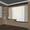 Modern Wooden Bay Window Cabinet With Desk Shelf Table Lamp And Curtains