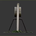 Rustic Landscape with Concrete Structure Circular Hole Rusty Ladder and Green Plants
