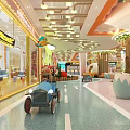 Indoor Colorful Kids Playground with Tree Themed Columns Mushroom Decor and Fun Slides