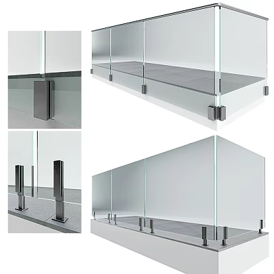 Modern Glass Railings With Sleek Metal Supports And Sturdy Base Structure Design 3d model