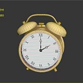Golden Alarm Clock With Roman Numerals Dual Bells On Dark Background And Reflection