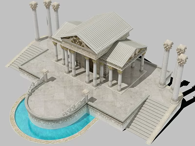 Ancient Architecture With Classical Columns Stone Roof Steps and Pool Design 3d model