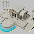 Ancient Architecture With Classical Columns Stone Roof Steps and Pool Design 3d model