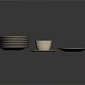Everyday Household Tableware Including Stacked Plates A Cup With Saucer And Two Separate Plates