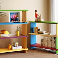 Colorful Multilayer Decorative Shelving Unit With Books Toys And Decorations In Living Room